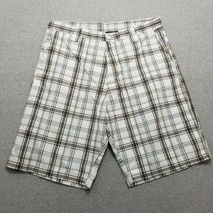Burnside Mens Shorts 34 White Brown Plaid‎ Casual Pockets Chino Outdoor